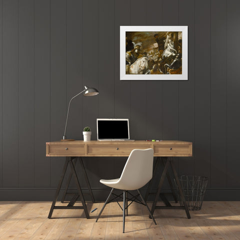 Clorinda Rescuing Sofronia and Olindo White Modern Wood Framed Art Print by Preti, Mattia