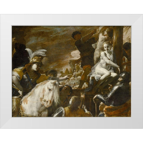 Clorinda Rescuing Sofronia and Olindo White Modern Wood Framed Art Print by Preti, Mattia
