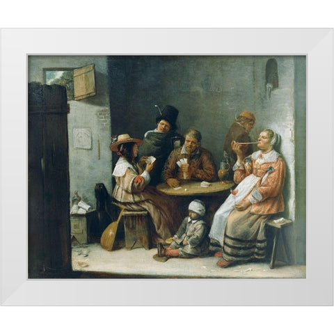Card Players White Modern Wood Framed Art Print by Van Craesbeeck, Josse