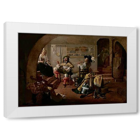 Interior with Soldiers and Women White Modern Wood Framed Art Print by Duck, Jacob