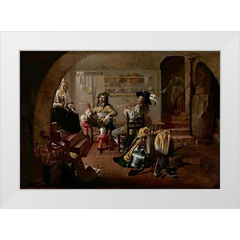 Interior with Soldiers and Women White Modern Wood Framed Art Print by Duck, Jacob