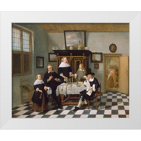 Family Group in an Interior White Modern Wood Framed Art Print by Van Brekelenkam, Quiringh Gerritsz