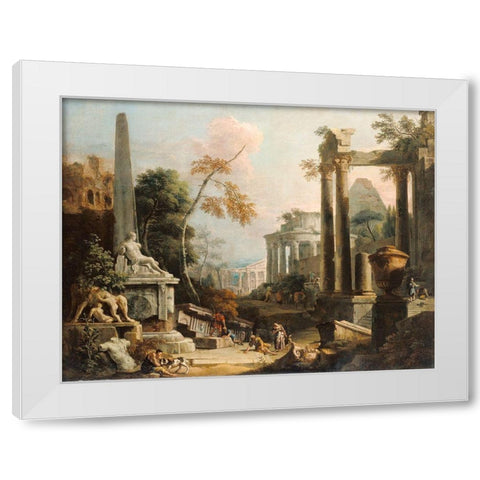 Landscape with Classical Ruins and Figures White Modern Wood Framed Art Print by Ricci, Marco