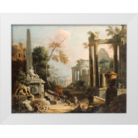 Landscape with Classical Ruins and Figures White Modern Wood Framed Art Print by Ricci, Marco