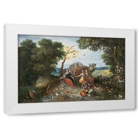 Landscape with Allegories of the Four Elements White Modern Wood Framed Art Print by Brueghel, Jan II