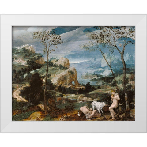 Landscape with Mercury and Argus White Modern Wood Framed Art Print by Painter, Unknown 16th Century Flemish