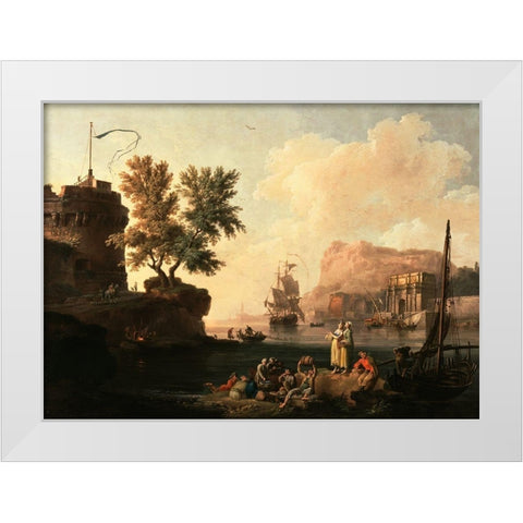 Mediterranean Harbor Scene White Modern Wood Framed Art Print by Volaire, Pierre-Jacques