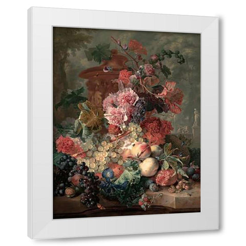 Fruit Piece White Modern Wood Framed Art Print by Van Huysum, Jan