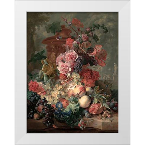 Fruit Piece White Modern Wood Framed Art Print by Van Huysum, Jan