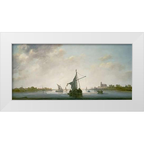 A View of the Maas at Dordrecht White Modern Wood Framed Art Print by Cuyp, Aelbert