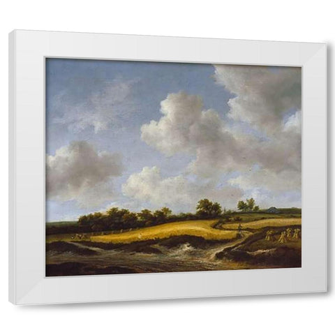 Landscape with a Wheatfield White Modern Wood Framed Art Print by Van Ruisdael, Jacob