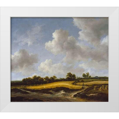 Landscape with a Wheatfield White Modern Wood Framed Art Print by Van Ruisdael, Jacob