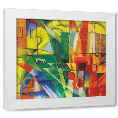 Landscape with House, Dog and Cattle, 1914 White Modern Wood Framed Art Print by Marc, Franz