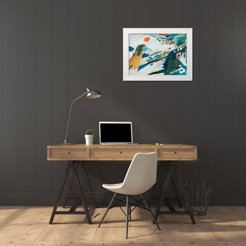 Romantic Landscape, 1911 White Modern Wood Framed Art Print by Kandinsky, Wassily