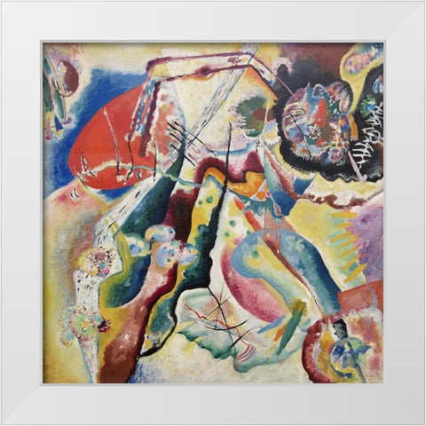 Painting with a Red Spot (Bild mit rotem Fleck), 1914 White Modern Wood Framed Art Print by Kandinsky, Wassily