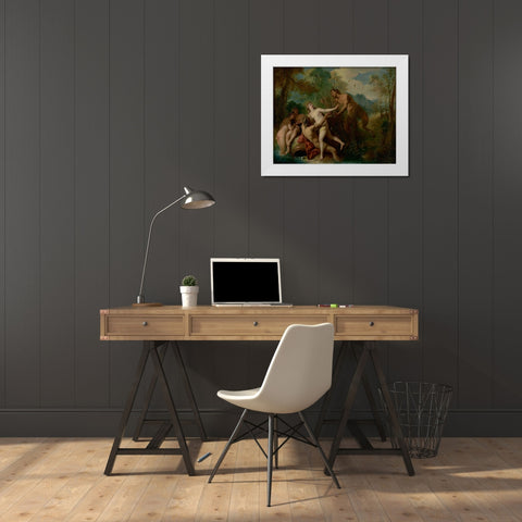 Pan and Syrinx White Modern Wood Framed Art Print by de Troy, Jean-Francois