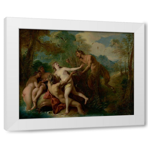 Pan and Syrinx White Modern Wood Framed Art Print by de Troy, Jean-Francois