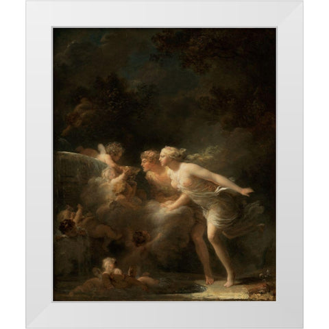 The Fountain of Love White Modern Wood Framed Art Print by Fragonard, Jean-Honore
