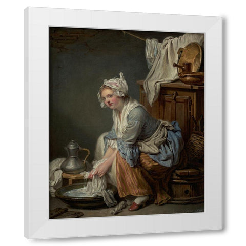 The Laundress (La Blanchisseuse) White Modern Wood Framed Art Print by Greuze, Jean-Baptiste