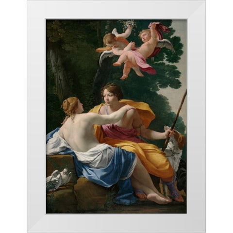 Venus and Adonis White Modern Wood Framed Art Print by Vouet, Simon