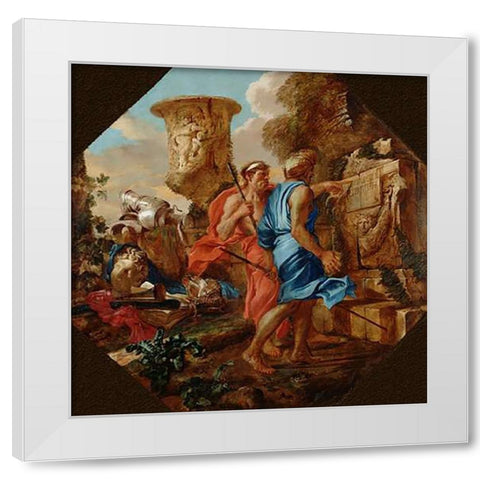 Arcadian Shepherds White Modern Wood Framed Art Print by Castiglione, Giovanni Benedetto