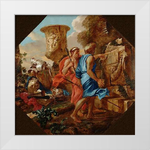 Arcadian Shepherds White Modern Wood Framed Art Print by Castiglione, Giovanni Benedetto