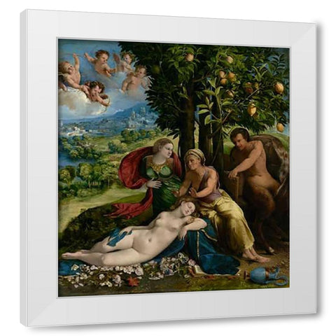 Mythological Scene White Modern Wood Framed Art Print by Dossi, Dosso