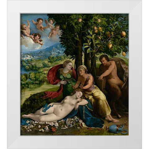Mythological Scene White Modern Wood Framed Art Print by Dossi, Dosso