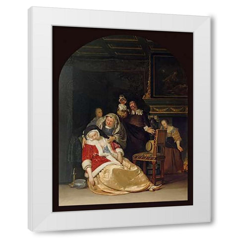 The Doctors Visit White Modern Wood Framed Art Print by Van Mieris, Frans