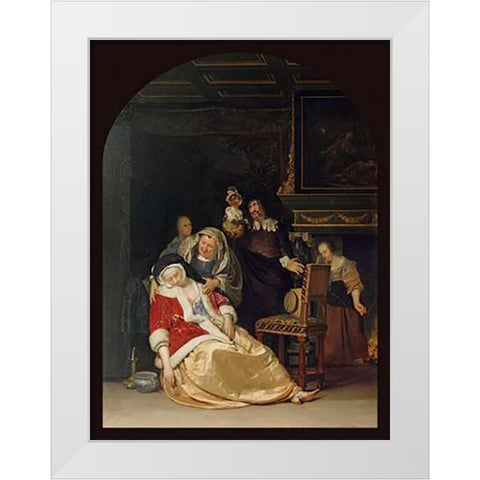 The Doctors Visit White Modern Wood Framed Art Print by Van Mieris, Frans