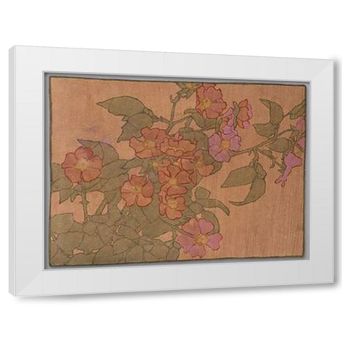 Pink Roses on Terracotta Color Ground White Modern Wood Framed Art Print by Overbeck, Hannah Borger