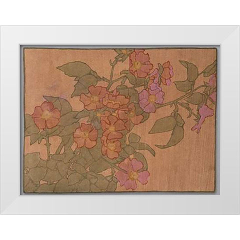 Pink Roses on Terracotta Color Ground White Modern Wood Framed Art Print by Overbeck, Hannah Borger