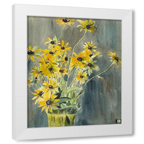 Vase with Blackeyed Susans White Modern Wood Framed Art Print by Overbeck, Hannah Borger