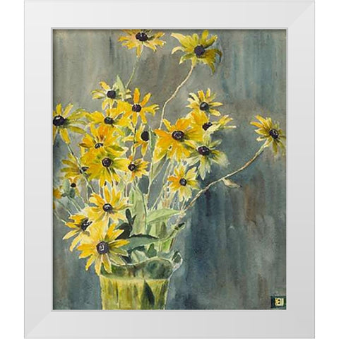Vase with Blackeyed Susans White Modern Wood Framed Art Print by Overbeck, Hannah Borger