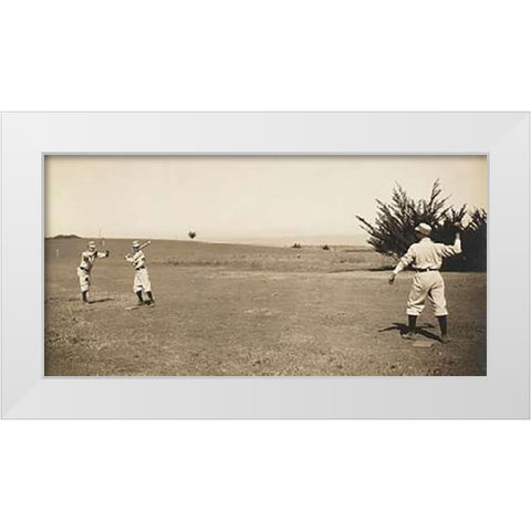 Three Boys With A Ball And Bat, Playing One Old Cat White Modern Wood Framed Art Print by A.G. Spalding Baseball Collection