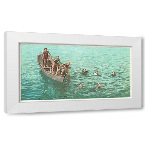 Diving For Coins, Santa Catalina, Calif., 1898 White Modern Wood Framed Art Print by Detroit Publishing Co.