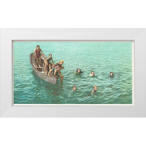 Diving For Coins, Santa Catalina, Calif., 1898 White Modern Wood Framed Art Print by Detroit Publishing Co.