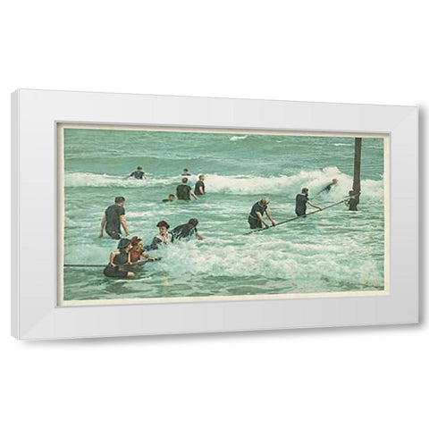Surf Bathing, Palm Beach, Fla., 1898 White Modern Wood Framed Art Print by Detroit Publishing Co.