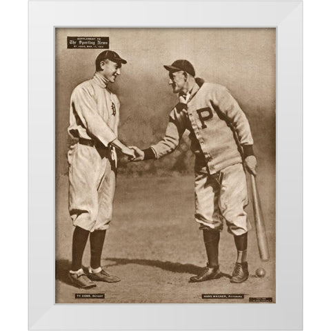 Ty Cobb And Honus Wagner, 1880 White Modern Wood Framed Art Print by Leopold Morse Goulston Baseball Collection,