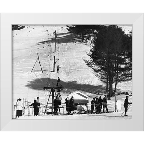 Ski Tow - Hanover, New Hampshire, 1936 White Modern Wood Framed Art Print by Rothstein, Arthur
