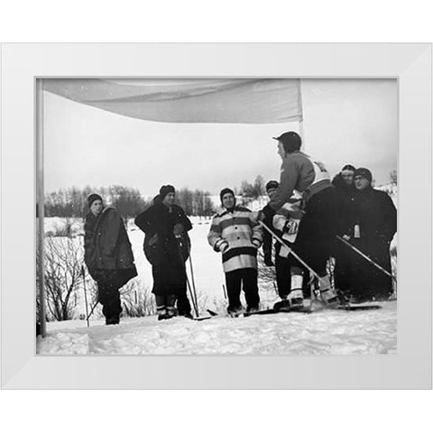 Finish Of Downhill Ski Race - Hanover, New Hampshire, 1936 White Modern Wood Framed Art Print by Rothstein, Arthur