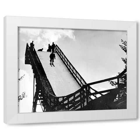 Ski Jump. Hanover, New Hampshire, 1936 White Modern Wood Framed Art Print by Rothstein, Arthur