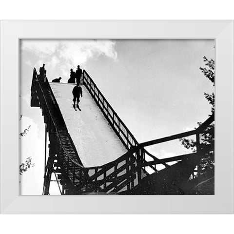 Ski Jump. Hanover, New Hampshire, 1936 White Modern Wood Framed Art Print by Rothstein, Arthur