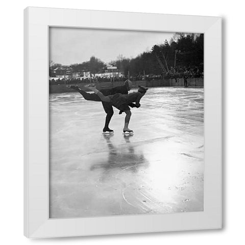 Winter Sports, Figure Skating. Hanover, New Hampshire, 1936 White Modern Wood Framed Art Print by Rothstein, Arthur