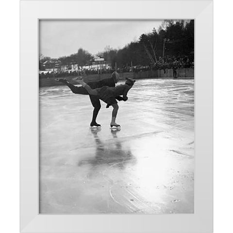 Winter Sports, Figure Skating. Hanover, New Hampshire, 1936 White Modern Wood Framed Art Print by Rothstein, Arthur