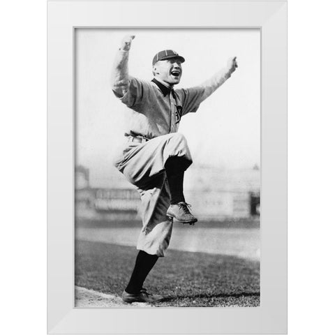 Cheering Baseball Player, 1909 White Modern Wood Framed Art Print by NPCC,