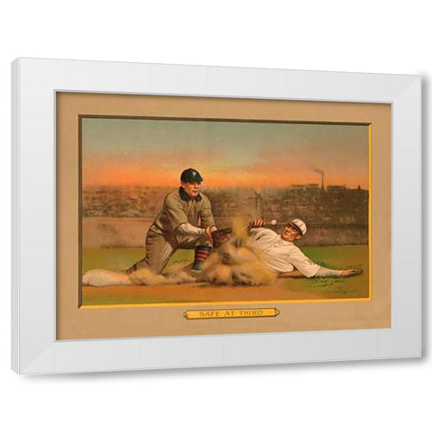 Safe at Third, Baseball Card White Modern Wood Framed Art Print by American Tobacco Company
