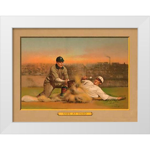 Safe at Third, Baseball Card White Modern Wood Framed Art Print by American Tobacco Company