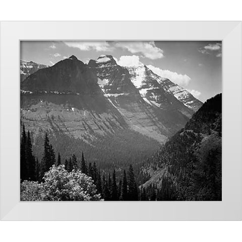 Snow Covered Mountains, Glacier National Park, Montana - National Parks and Monuments, 1941 White Modern Wood Framed Art Print by Adams, Ansel