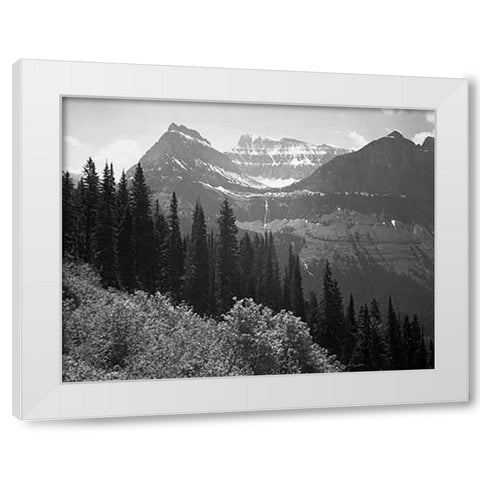 Trees, Bushes and Mountains, Glacier National Park, Montana - National Parks and Monuments, 1941 White Modern Wood Framed Art Print by Adams, Ansel